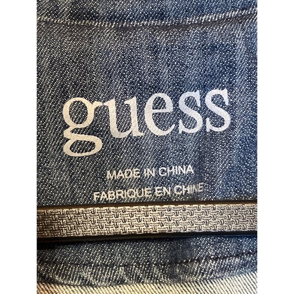 Guess Womens Denim Cropped Jacket Size L Short Sleeve Button Front - Picture 8 of 11